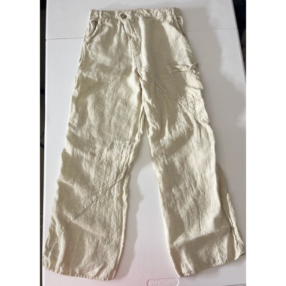 ZARA Alana 100% Linen Cargo Beige Wide-Leg Ankle Pants Women’s Small